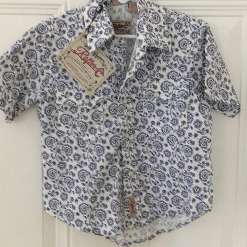 Rafters C Short-Sleeve White Shirt with Blue Floral Print
